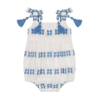 Zoe Baby Romper White Blue Embroidery
