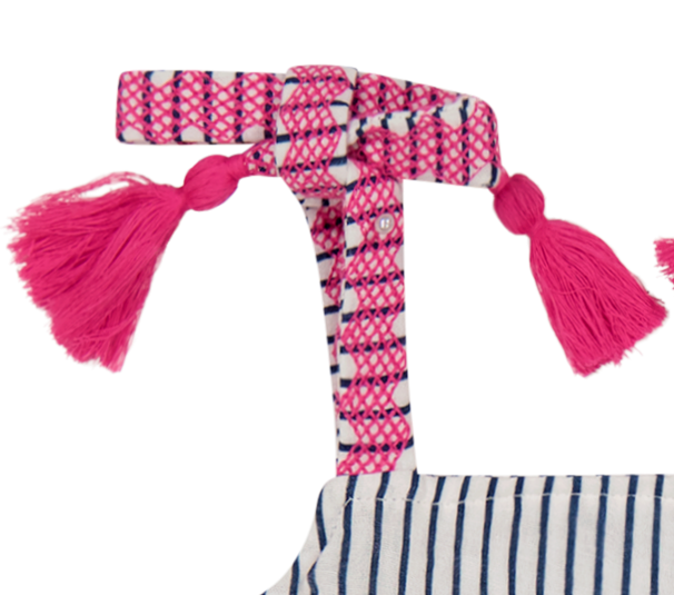 Zoe Baby Romper Marine Stripe Embroidery