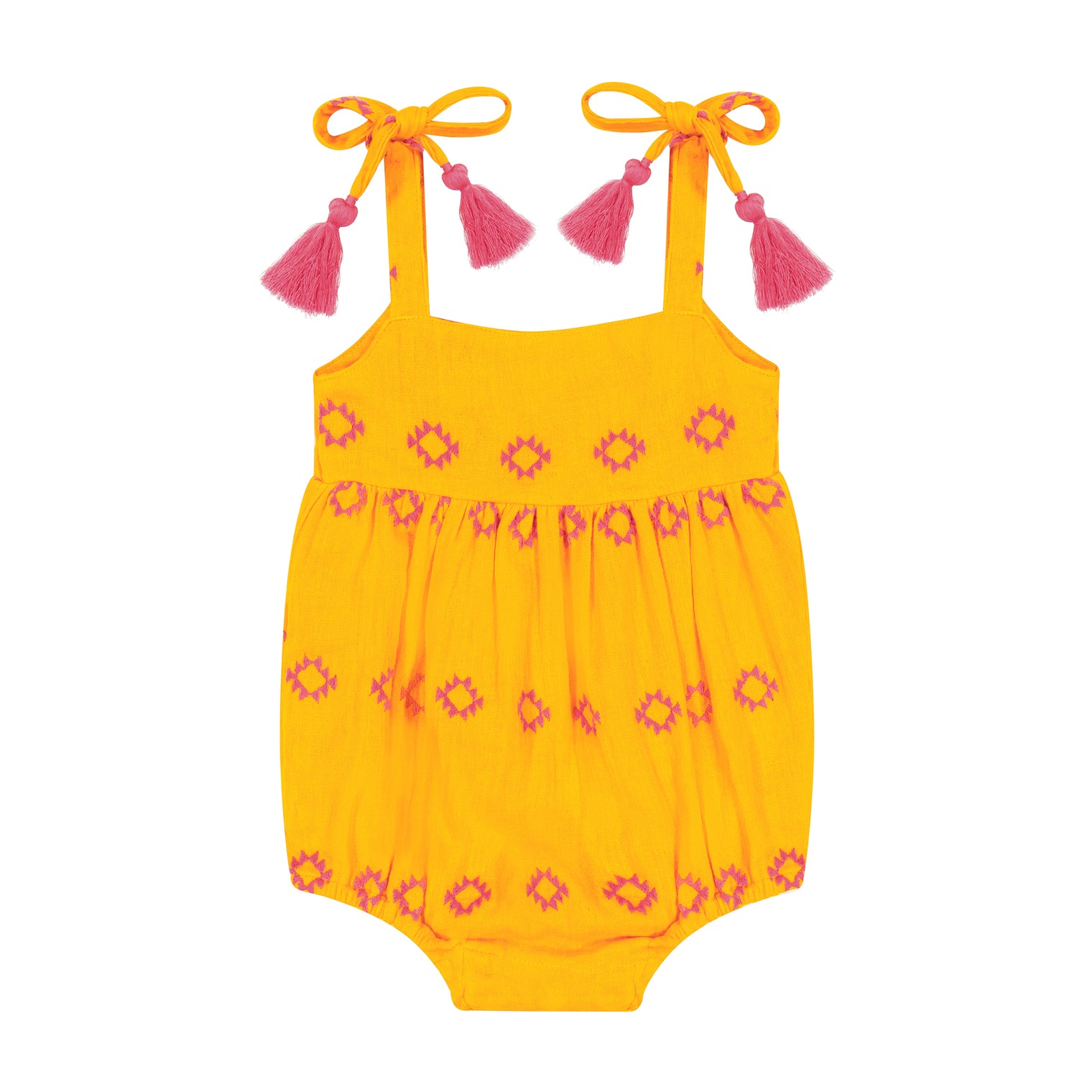 Zoe Shoulder Tie Baby Romper Marigold Embroidery