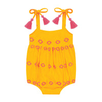 Zoe Shoulder Tie Baby Romper Marigold Embroidery
