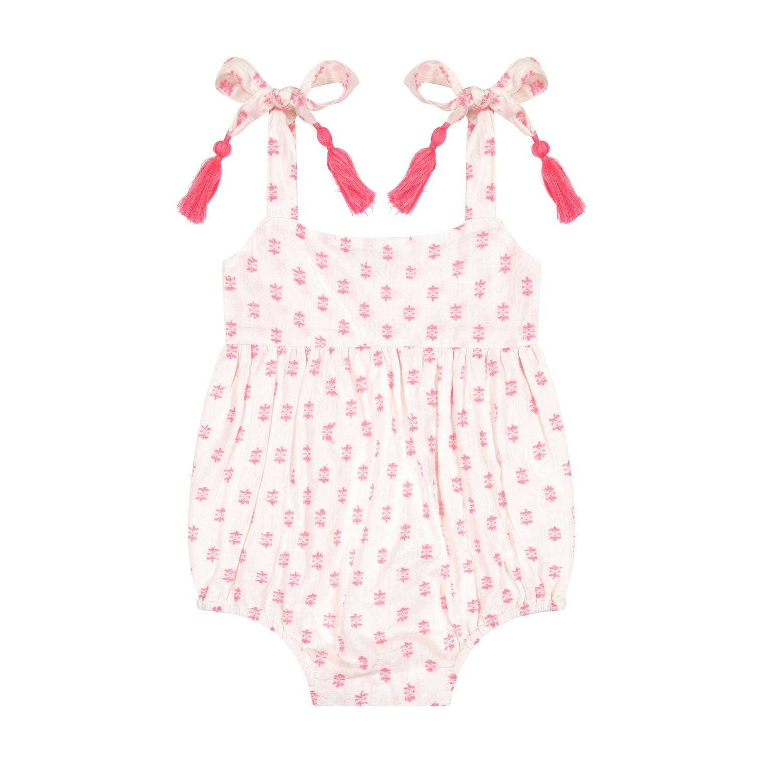 Zoe Shoulder Tie Baby Romper Pink Dobby