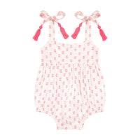 Zoe Shoulder Tie Baby Romper Pink Dobby