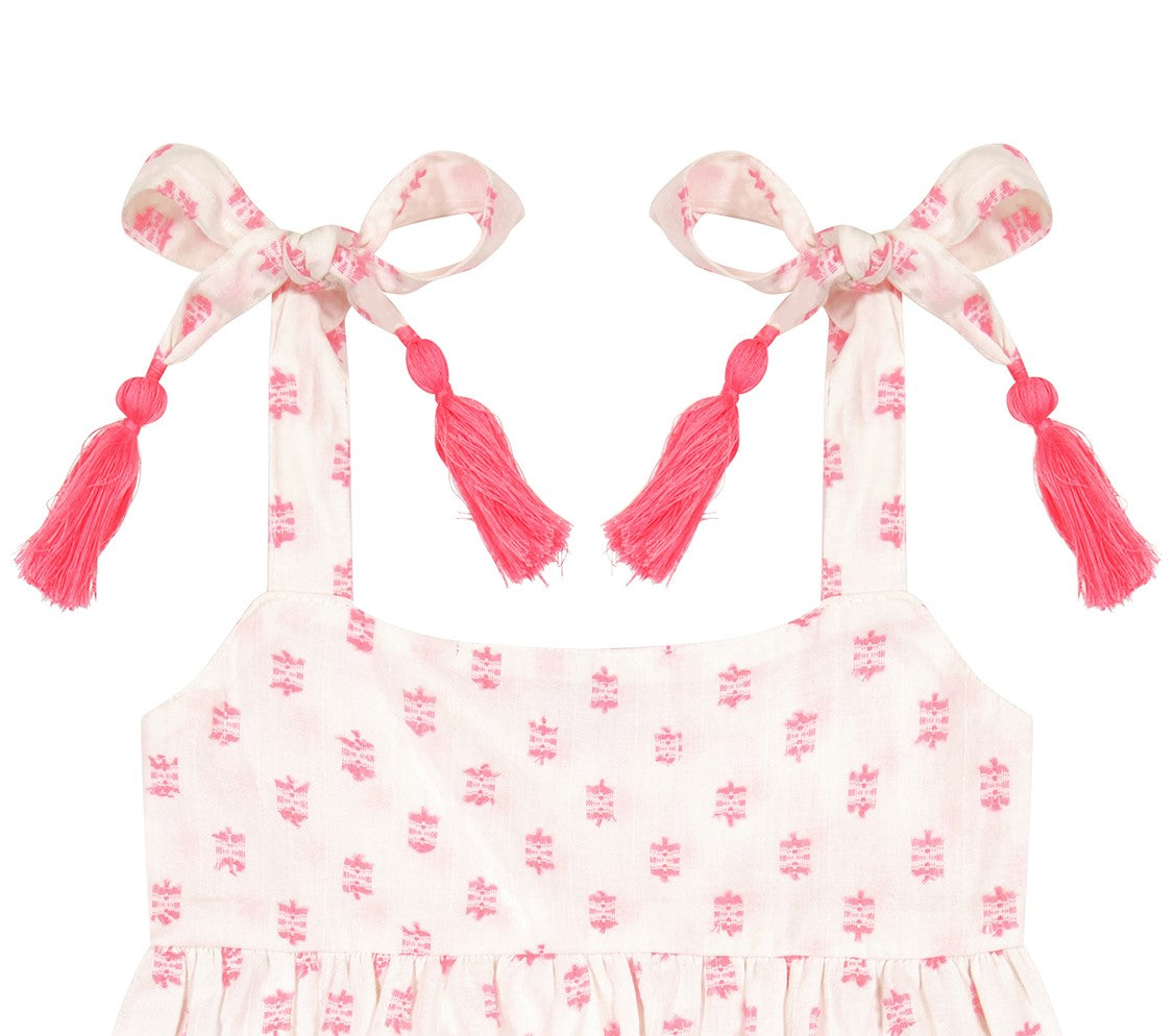 Zoe Shoulder Tie Baby Romper Pink Dobby