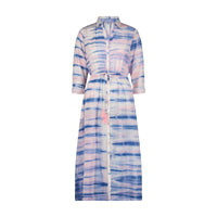 Mer St Barth Anais Women's Button Front Shirtdress Rose Lapis Blue Shibori