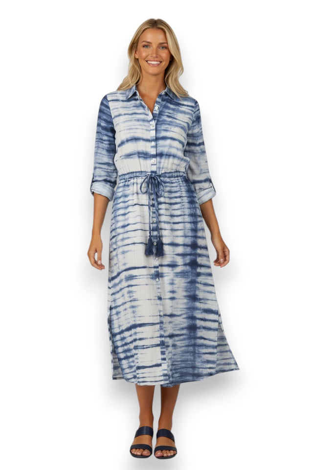 Anais Womens Shirtdress Navy Shibori