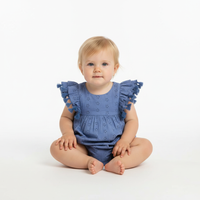Mer St Barth Anna Baby Romper Ocean Blue Eyelet