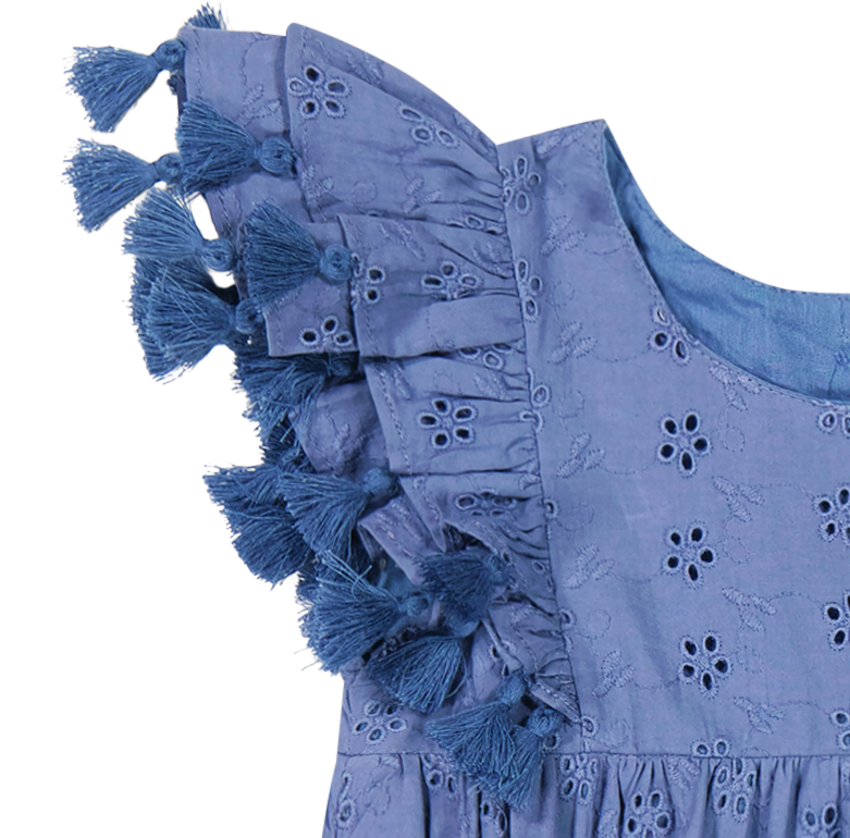 Mer St Barth Anna Baby Romper Ocean Blue Eyelet