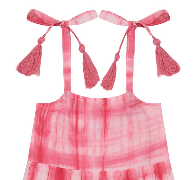 Mer St Barth Bella Girls' Shoulder Tie Sundress Hibiscus Shibori
