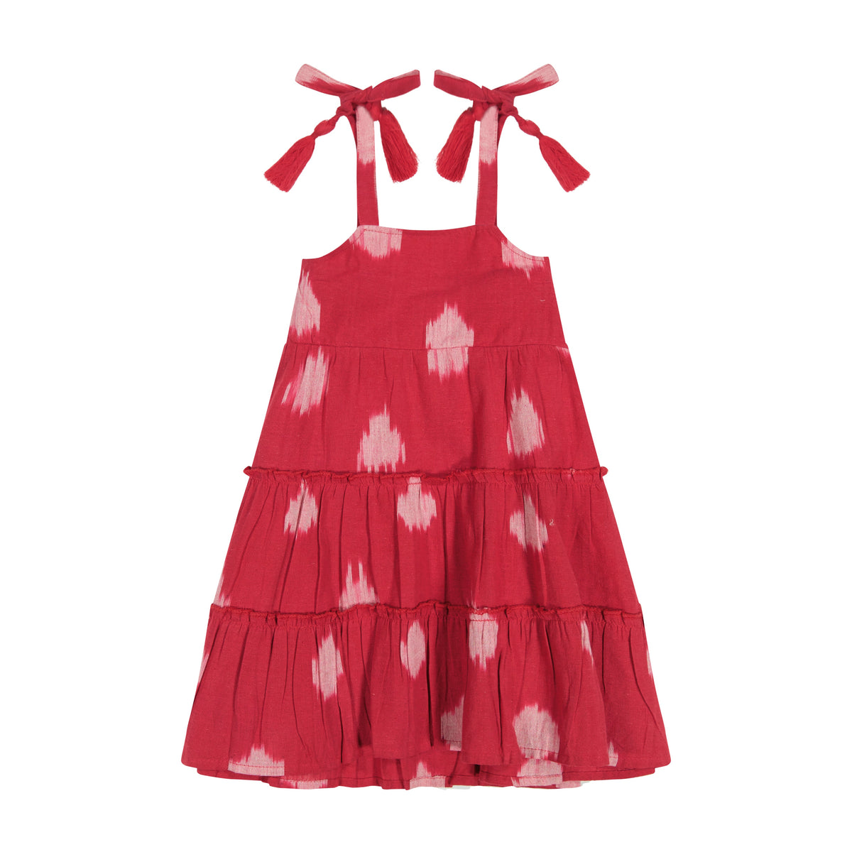 Mer St Barth Bella Girls' Shoulder Tie Sundress Raspberry Ikat