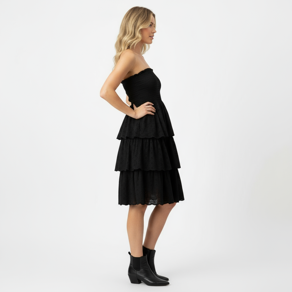 Karmin Women's Ruffle Skirt Black Eyelet