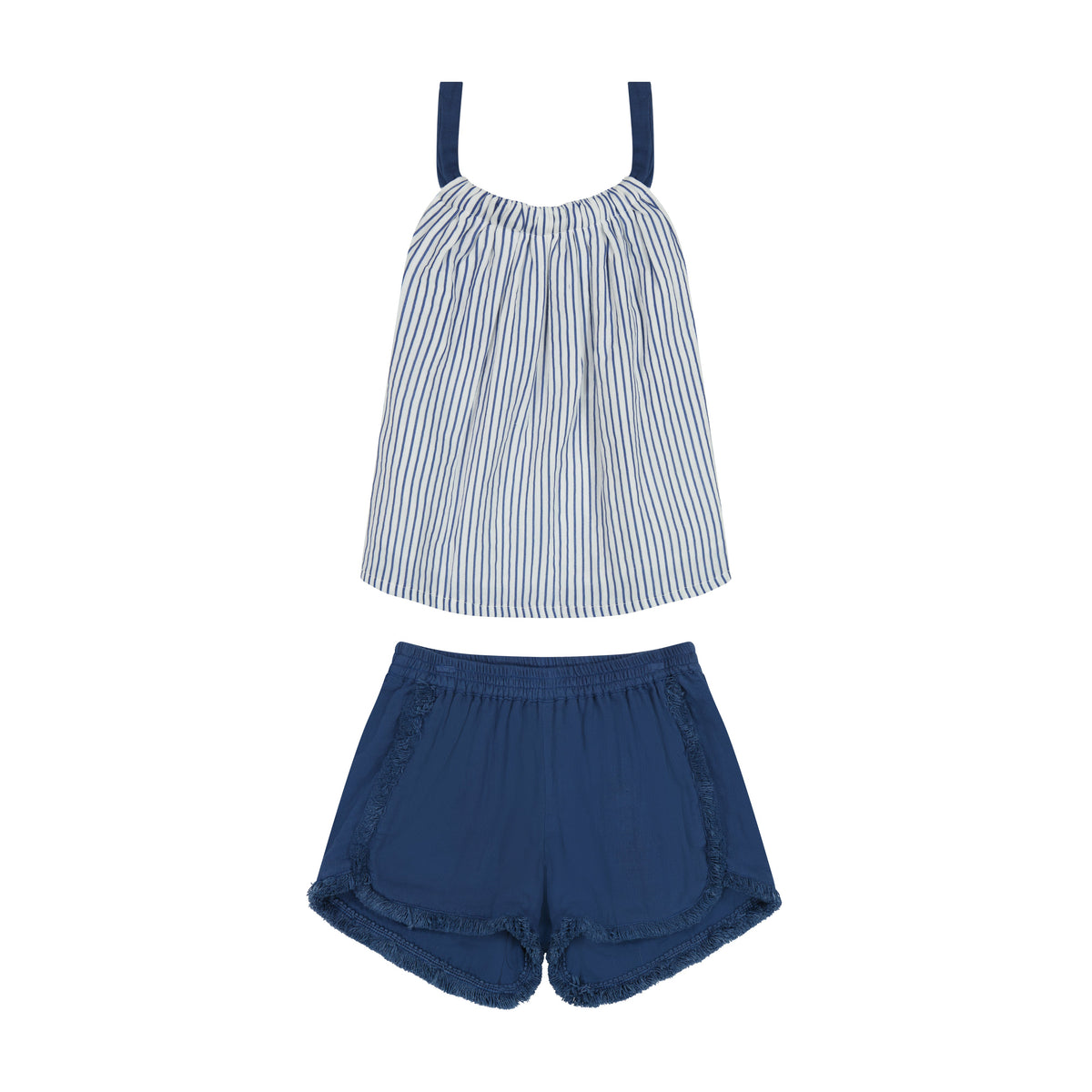 Mer St Barth Colette Girls' Top And Short Set Marine Stripe