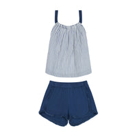 Mer St Barth Colette Girls' Top And Short Set Marine Stripe