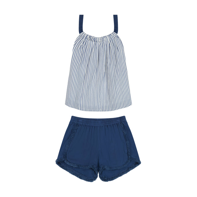 Mer St Barth Colette Girls' Top And Short Set Marine Stripe