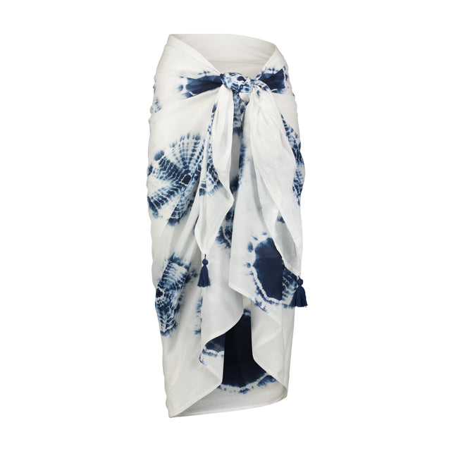 Mer St Barth Cotton Saline Pareo White Indigo Tie-Dye