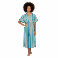 Mer St Barth Delphine Women's Kaftan Green Multi Stripe