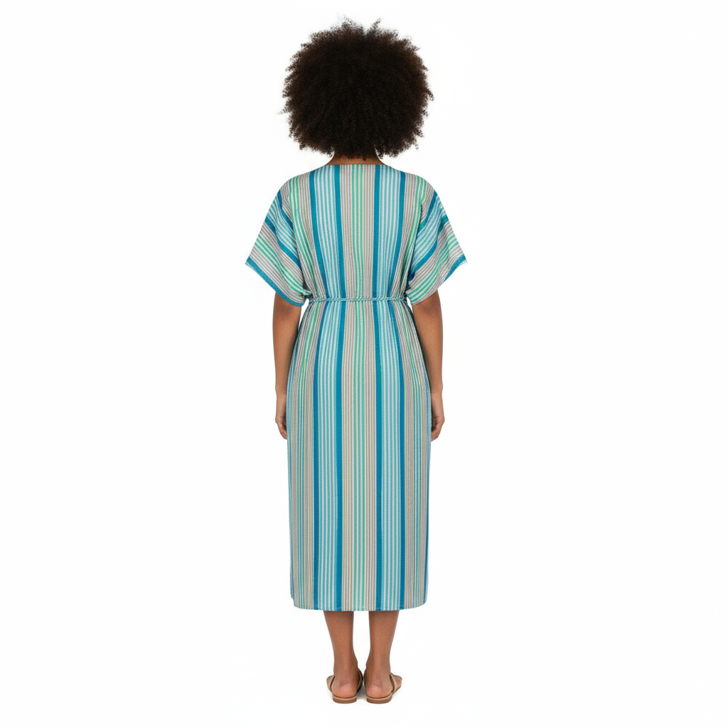 Mer St Barth Delphine Women's Kaftan Green Multi Stripe