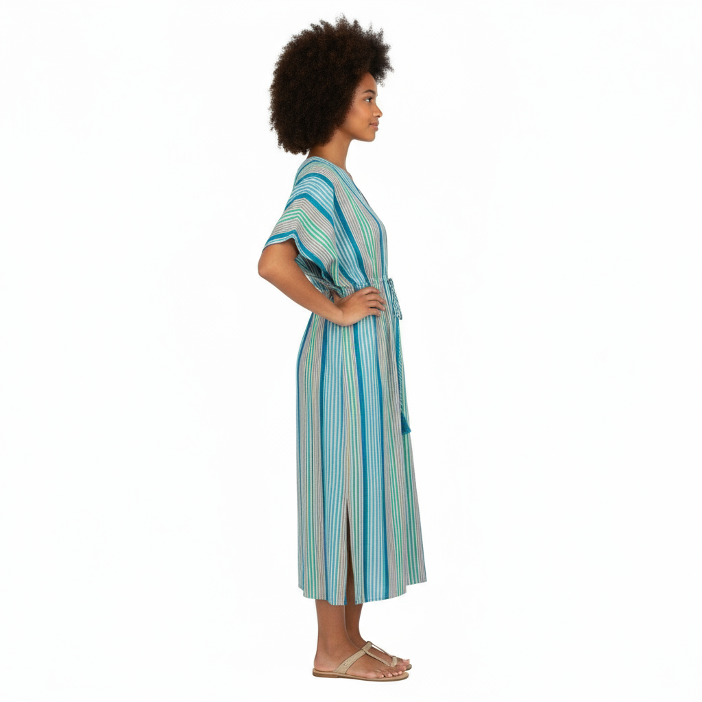 Mer St Barth Delphine Women's Kaftan Green Multi Stripe