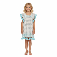 Serena Girls Tassel Dress Navy Aqua Dobby