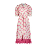 Mer St Barth Estelle Women's Fringed Shirtdress White Pink Ikat