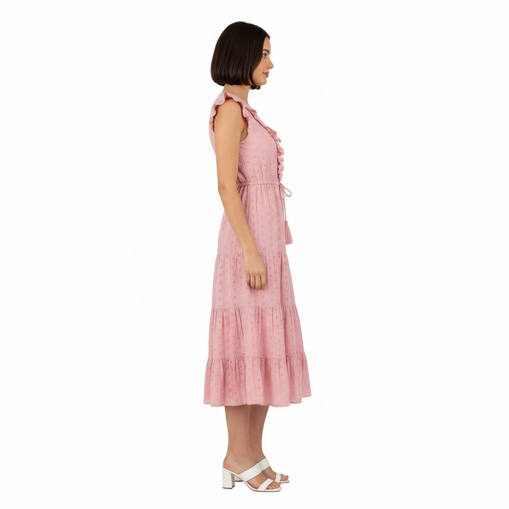 Mer St Barth Giselle Women's Maxi Dress Blush Pink Eyelet