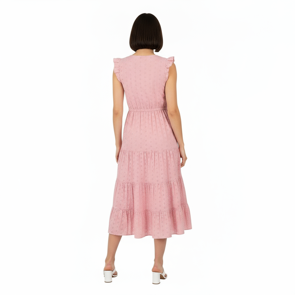 Mer St Barth Giselle Women's Maxi Dress Blush Pink Eyelet