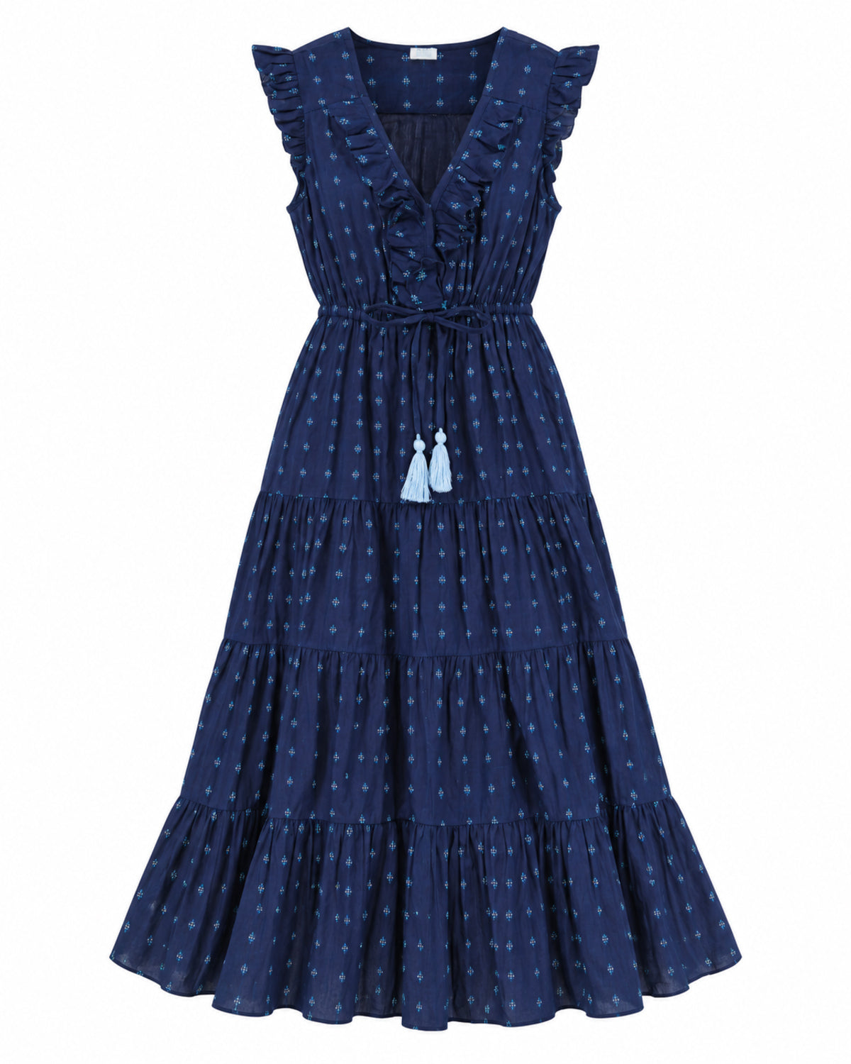 Giselle Women's Maxi Dress Navy Turquoise Swiss Dot