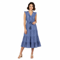 Mer St Barth Giselle Women's Maxi Dress Ocean Blue Eyelet