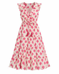 Giselle Women's Maxi Dress White Pink Ikat