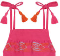 Mer St Barth Inez Girls' Shoulder Tie Romper Raspberry Embroidery