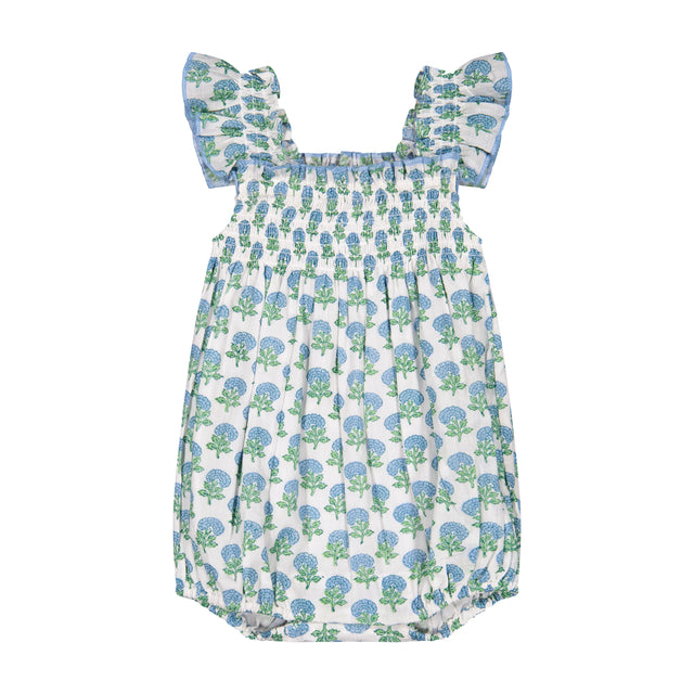 Mer St Barth Leila Baby Romper Aqua Floral Block Print