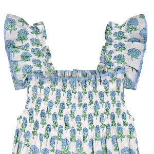 Mer St Barth Mini Paloma Girls' Dress Aqua Floral Block Print