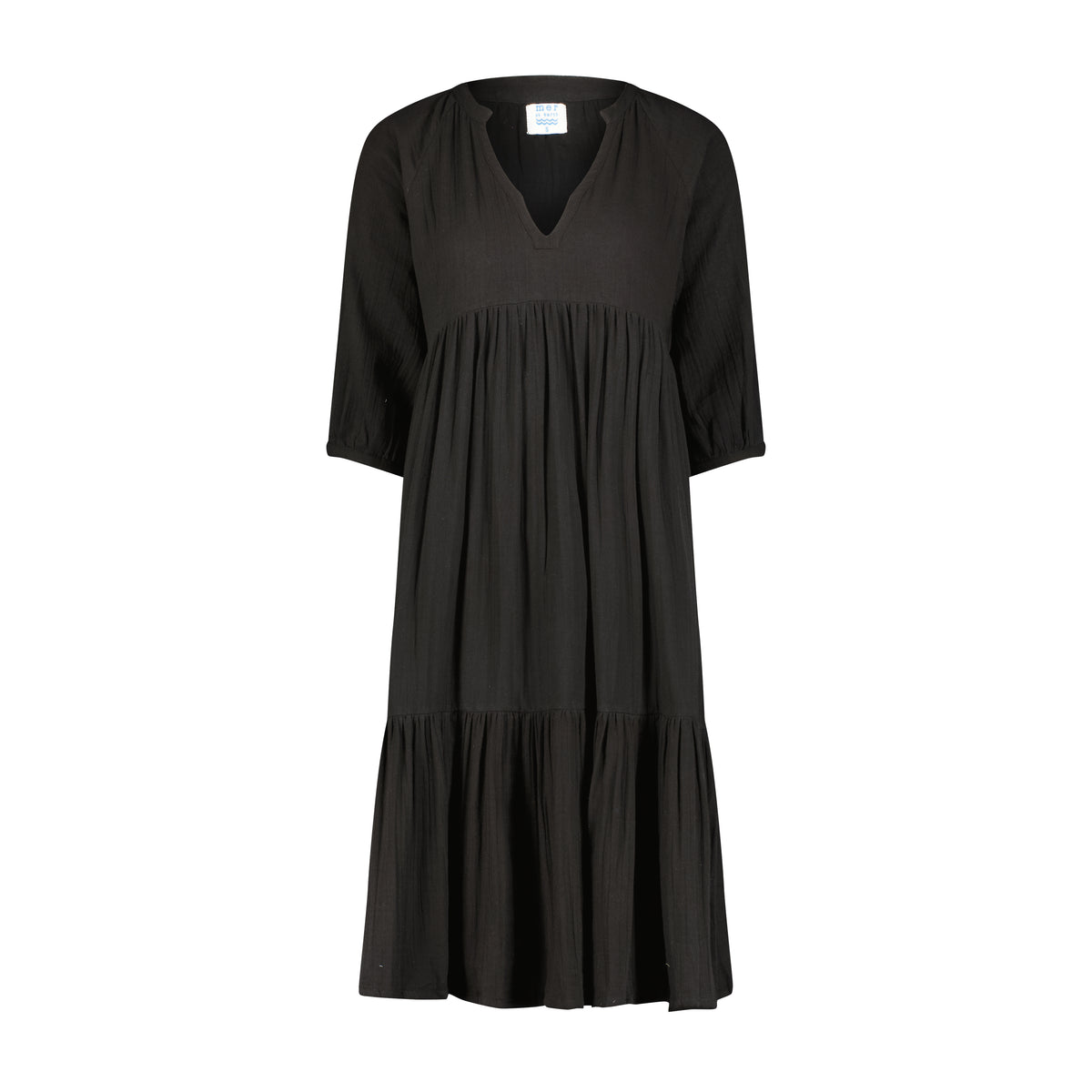 Mer St Barth Martine Women's Popover Dress Black Cotton Gauze