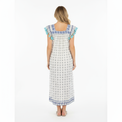 Mer St Barth Maxi Sandrine Women's Dress Navy Aqua Dobby Embroidery