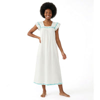 Maxi Sandrine Womens Dress Aqua Floral Embroidery