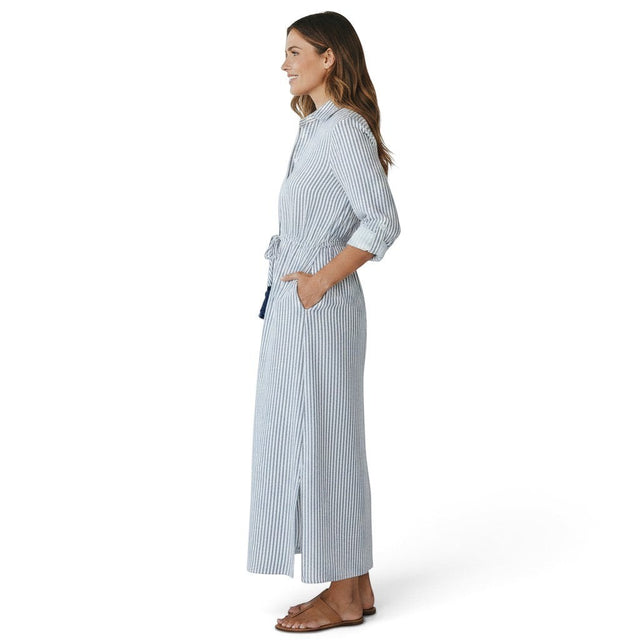 Mer St. Barth Anais button front shirtdress in marine stripe with side pockets and a relaxed feminine fit
