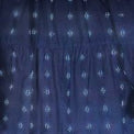 Mer St. Barth navy blue maxi dress fabric with turquoise Swiss dot pattern and tiered ruffle detail