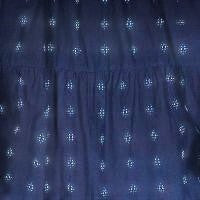Mer St. Barth navy blue maxi dress fabric with turquoise Swiss dot pattern and tiered ruffle detail