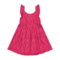Mer St. Barth Daphne girls flutter sleeve dress in a vibrant pink rosette ikat print with a relaxed, breezy fit.