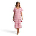 Mer St. Barth Capucine women's pink maxi caftan featuring rose embroidery, V-neck, and side tassel details.