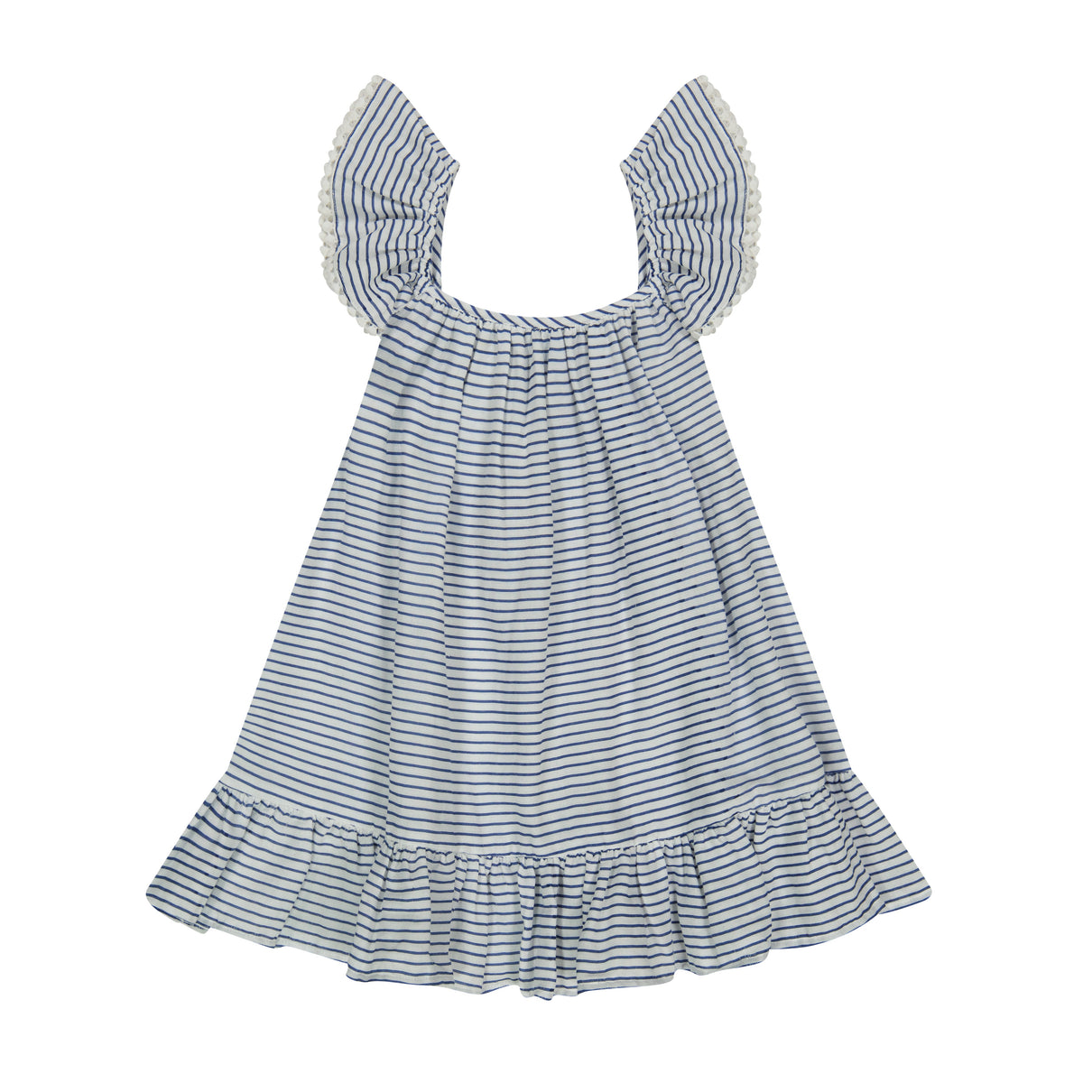 Mer St Barth Mini Eva Girls' Ruffle Dress Marine Stripe