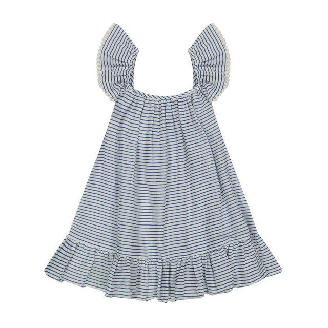 Mer St Barth Mini Eva Girls' Ruffle Dress Marine Stripe