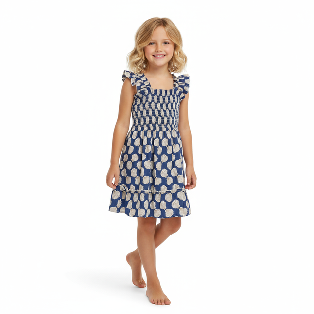 Mer St Barth Mini Paloma Girls' Dress Shell Beach Navy