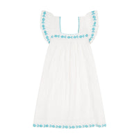 Mer St Barth Mini Sandrine Women's Dress Aqua Floral Embroidery