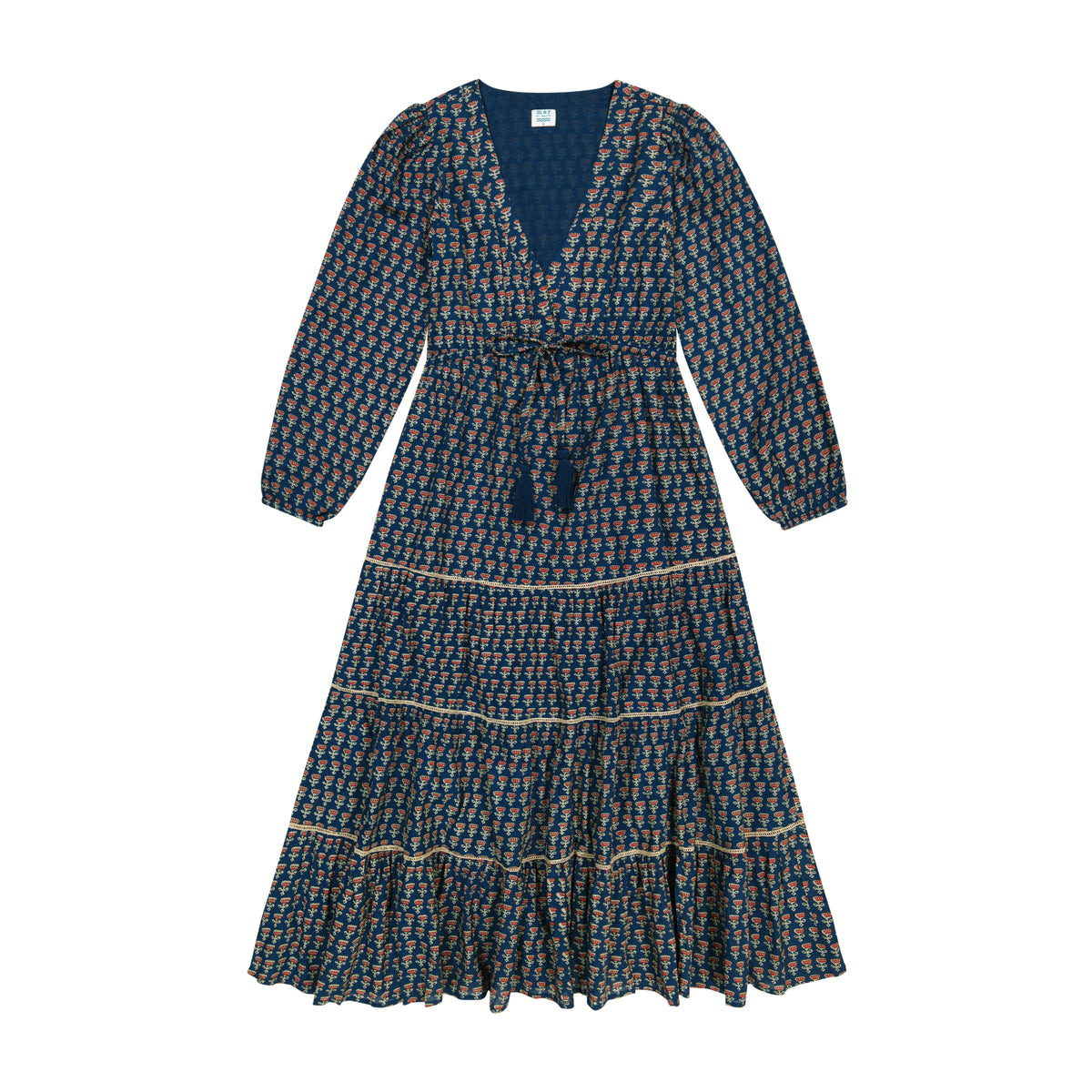 Mer St Barth Odette Women's Maxi Dress Blue Floral Block Print