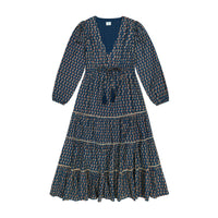 Mer St Barth Odette Women's Maxi Dress Blue Floral Block Print