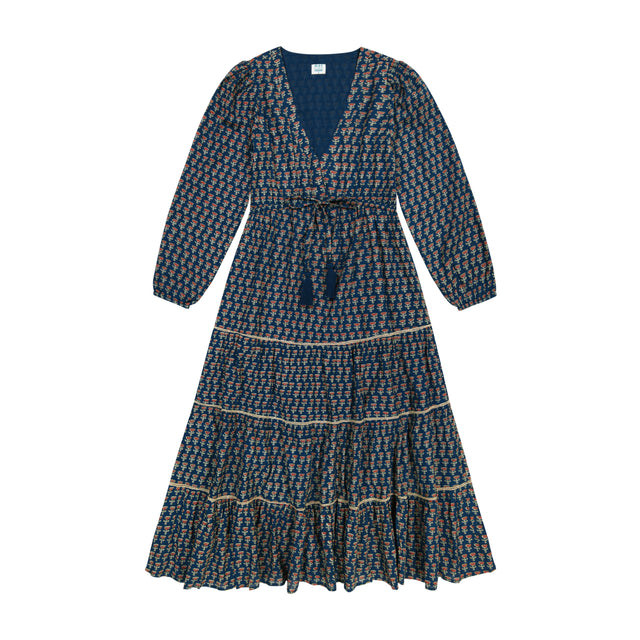 Mer St Barth Odette Women's Maxi Dress Blue Floral Block Print