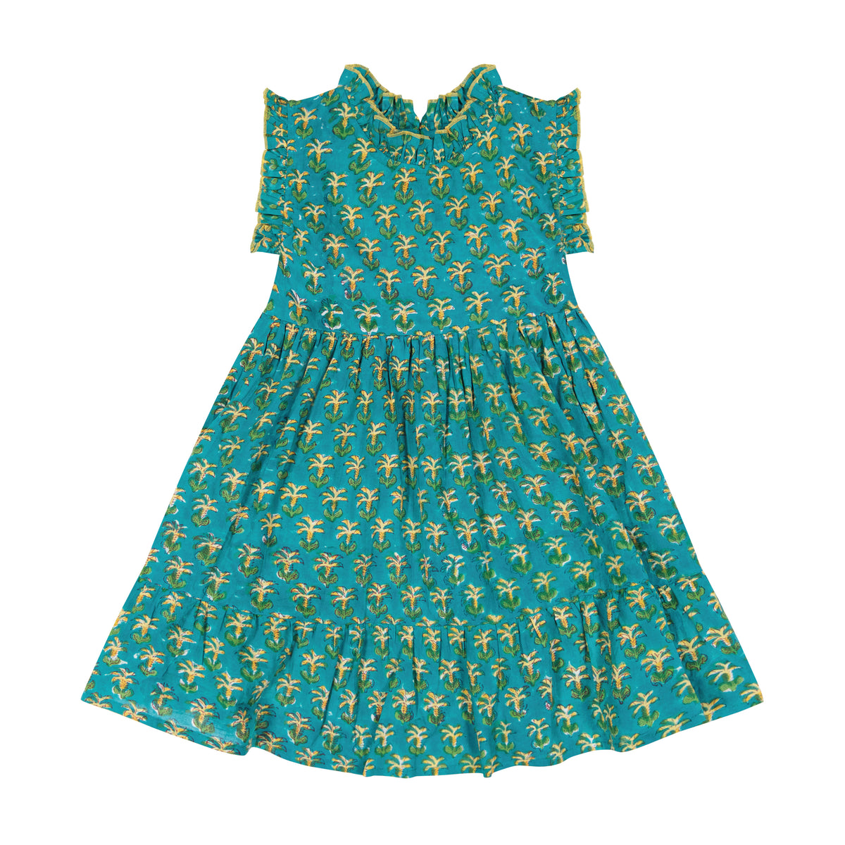 Mer St Barth Ondine Ruffle Dress Green Palm