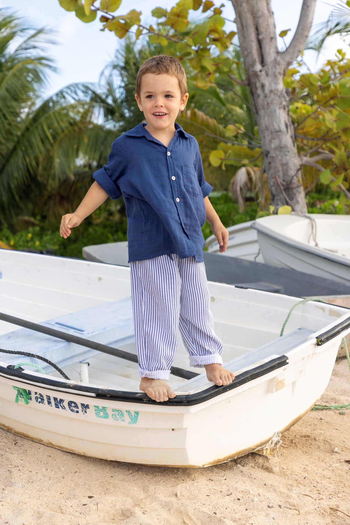 Mer St Barth Remi Boy's Button Front Shirt Lapis Blue