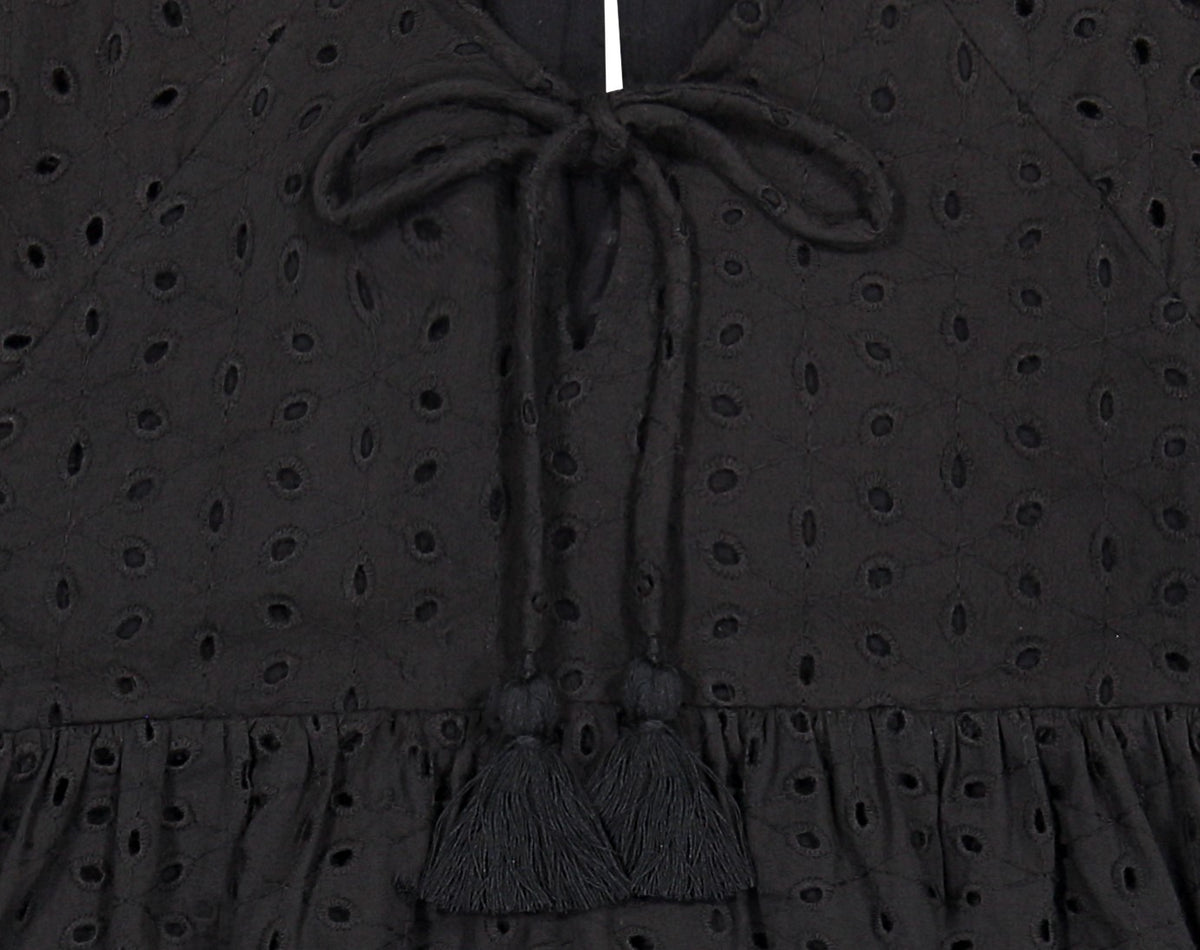 Mer St Barth Sara Girls' Popover Dress Black Eyelet
