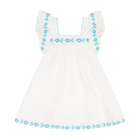 Mer St Barth Serena Girls' Tassel Dress Aqua Floral Embroidery